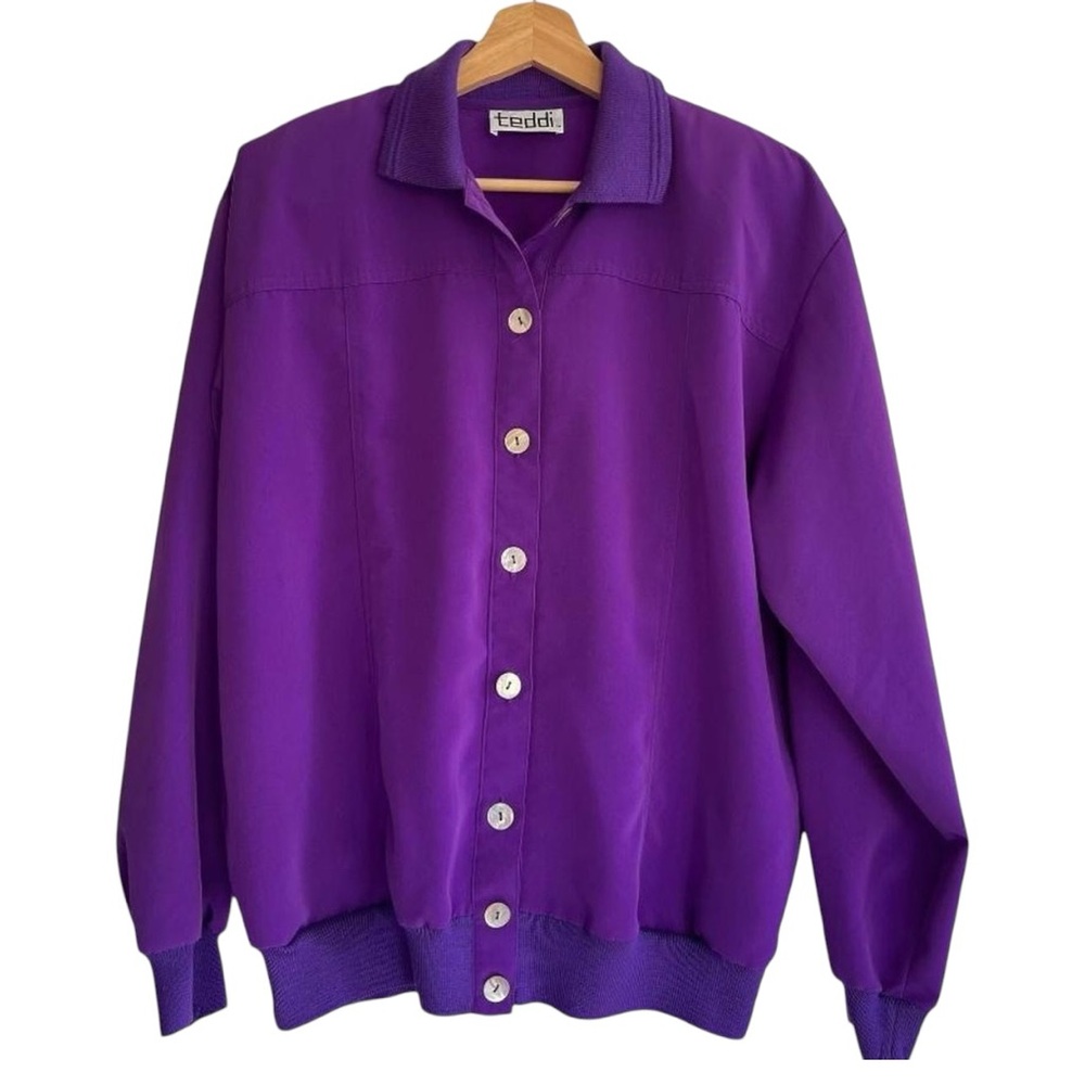 Vintage Teddi 80s Purple Polyester Bomber Track Lightweight Jacket